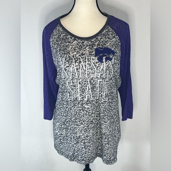 Nike Tops - Nike Kansas State Wildcats Powercat Womens Distressed 3/4 Sleeve Raglan Shirt XL